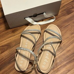 Copper key rhinestone sandals